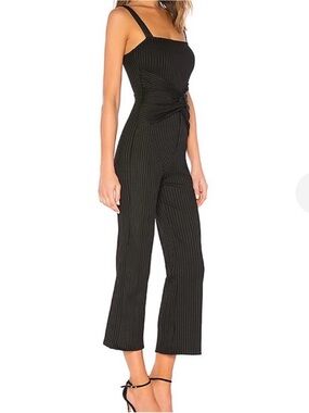 Lovers + Friends Black Ribbed Knot-Front Cropped Jumpsuit